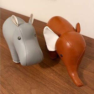 Pair of leather animal bookends